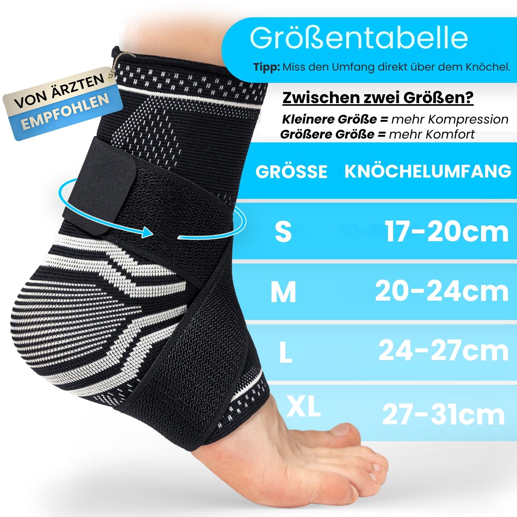 Sprunggelenkbandage [TESTSIEGER 1,1] | Einstellbare Knöchelbandage [Damen & Herren] atmungsaktiv & stützend | Fußgelenkbandage für Achillessehne Schutz vor Umknicken & Verletzung im Sport und Alltag