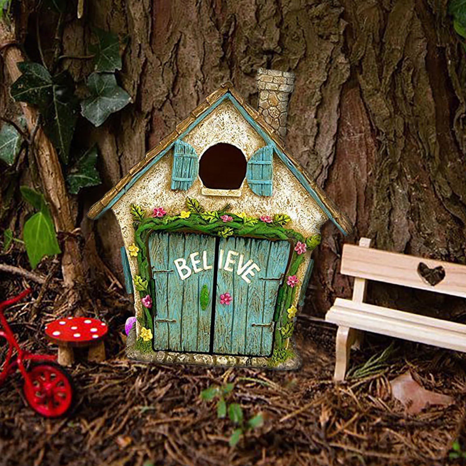 TYXHXTF 4 Pcs Puerta de Hadas, 3D Puerta Miniatura de Árboles de Jardín, Decoración de Árbol y Al Aire Libre, Exterior Jardín en Miniatura Puerta Hada Gnómica