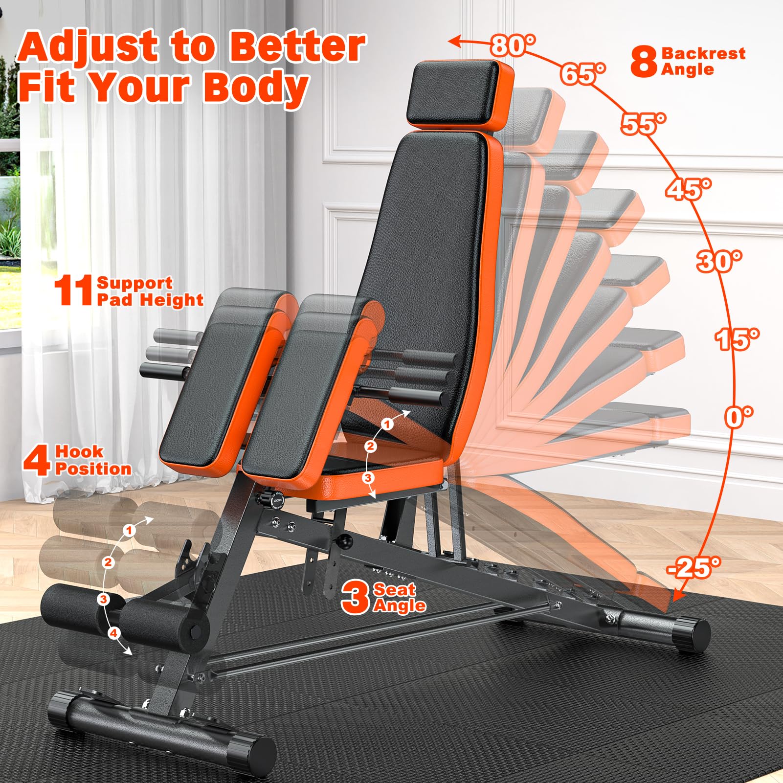 Roman Chair, Adjustable Weight Bench Back Extension Machine for Home Gym, 1000LBS All-in-One Sit Up Bench with Dumbbell Rack, Incline, Decline, and Flat Bench for Hyperextension, Core, Glute