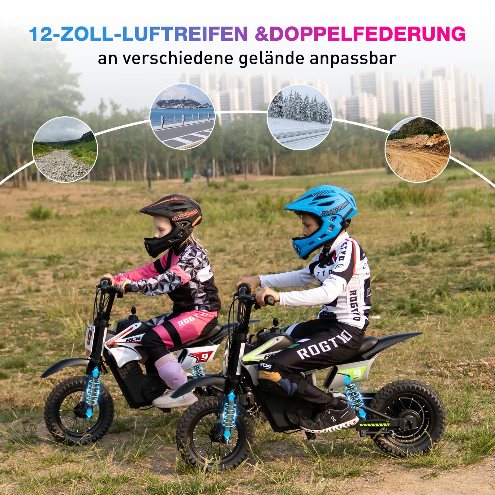 R9X PRO Elektro Motorrad Kinder, Elektromotorrad mit 350W Motor & 5,2AH Akku, 16km Reichweite, 10/15/25 km/h, Doppelstoßdämpfer, 12 Zoll Reifen, Drum-Bremse, Moto für Kinder bis 80kg (Grün)