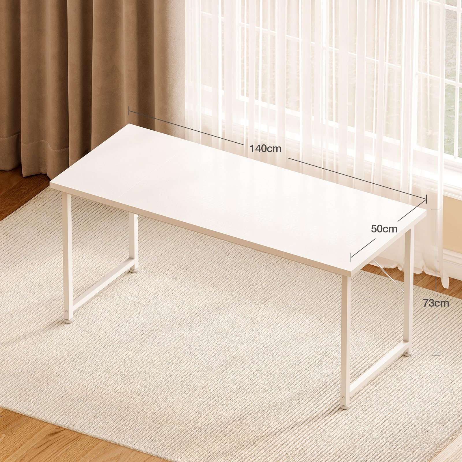 ODK Schreibtisch Groß, 140 × 50 cm, Computertisch, Bürotisch, Weiß | Großer Tisch mit geräumiger Arbeitsfläche, PC Tisch für Homeoffice und Arbeitszimmer