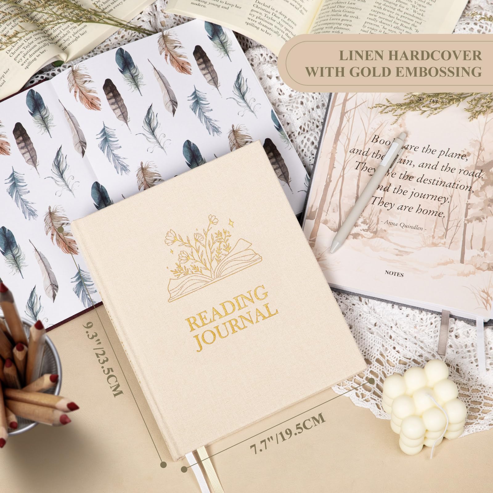 Lanpn Reading Book Journal for Book Lovers Readers 158 Pages Linen Hardcover Books Tracker Diary with 52 Reviews - Image 2