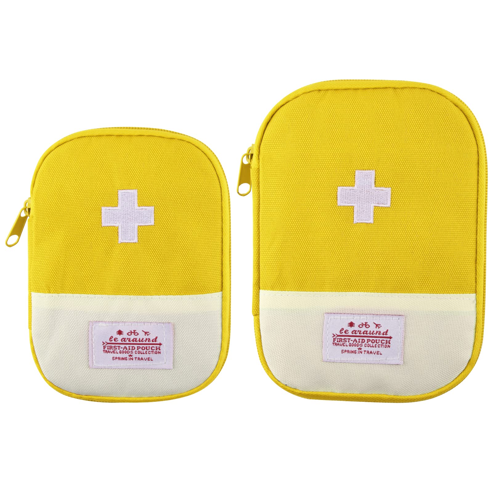 Beautyflier Empty First Aid Pouch, Mini Portable Medical Bag for Outdoor Camping Hiking Travel Emergency, Small Medical Storage Pocket, 2pcs First Aid Bag (Yellow)