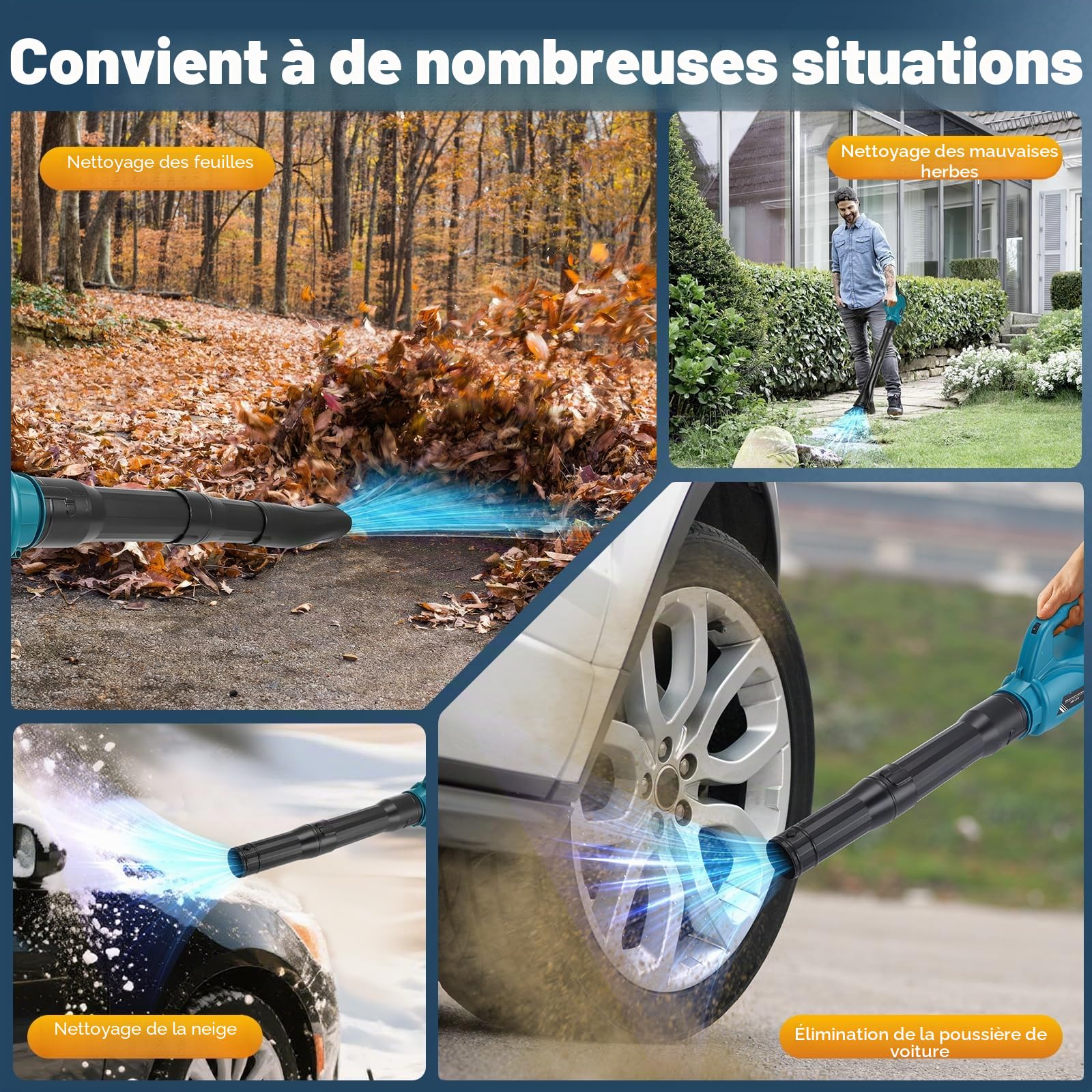 Souffleur à poussière électrique compatible avec batterie Makita 18 V, 6 réglages de vitesse jusqu'à 297 km/h, grand volume pour la construction, la maison, le jardin, l'entretien de la pelouse