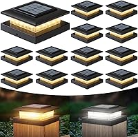 YITCOE 12-Pack 4x4 Solar Post Cap Lights: 2 Modes Warm/Cool White, IP65 Waterproof, 16 LEDs for Fence Deck - Easy No-Wire Install