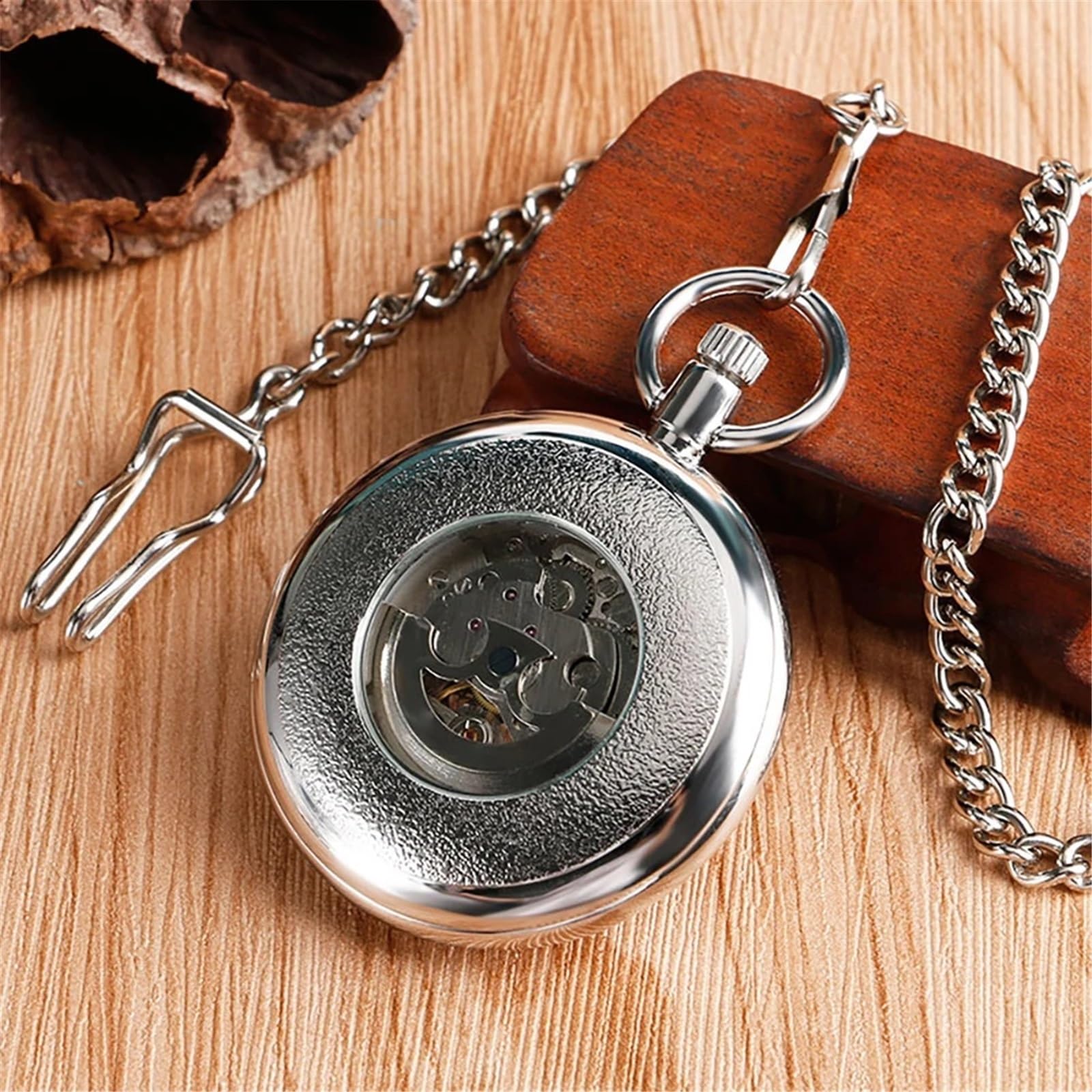 Automatische mechanische Taschenuhr for Herren, selbstaufziehende Taschenuhr, Kettenanhänger mit römischer Zahl