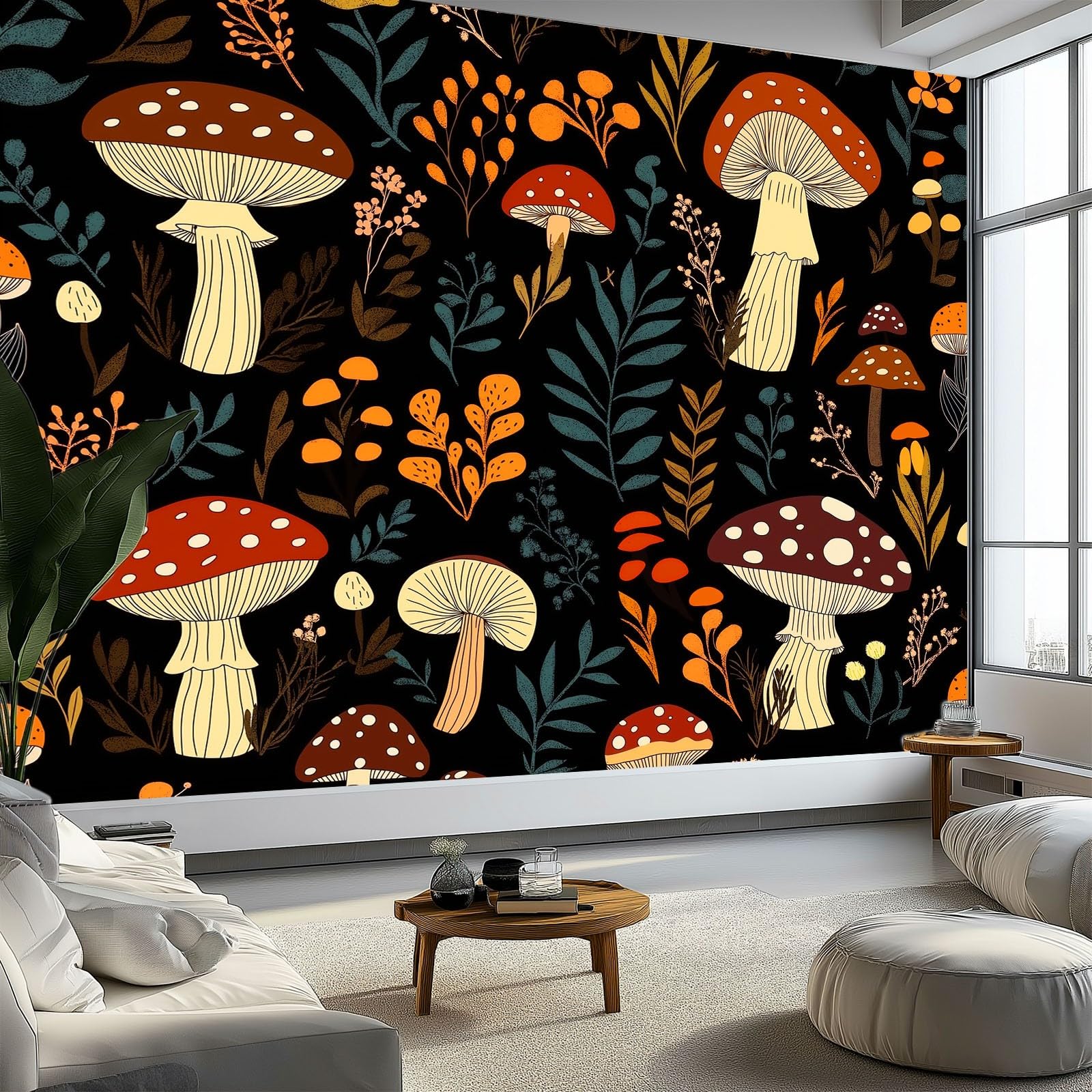 Ręcznie malowane bazgroły grzyby liście tapeta sypialnia dzieci chłopcy tapeta 3D mural, czarny pokój dla dzieci nastolatków plakat 3D zdjęcie fototapeta pokój tematyczny pokój zabaw 350 x 256 cm