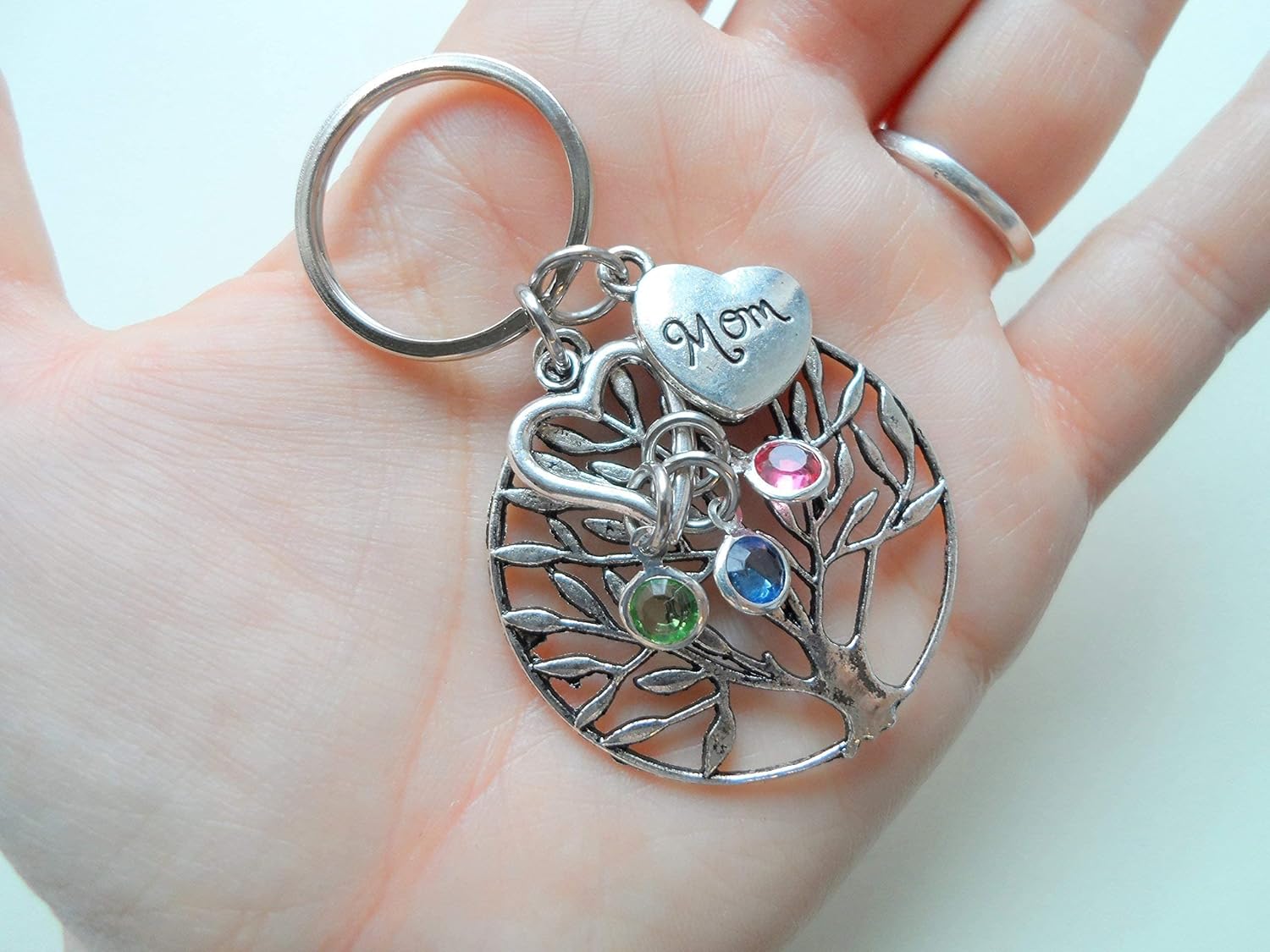 Custom Family Tree Keychain with Birthstone Charms, Gift for Mom or Gift for Grandma - Image 6