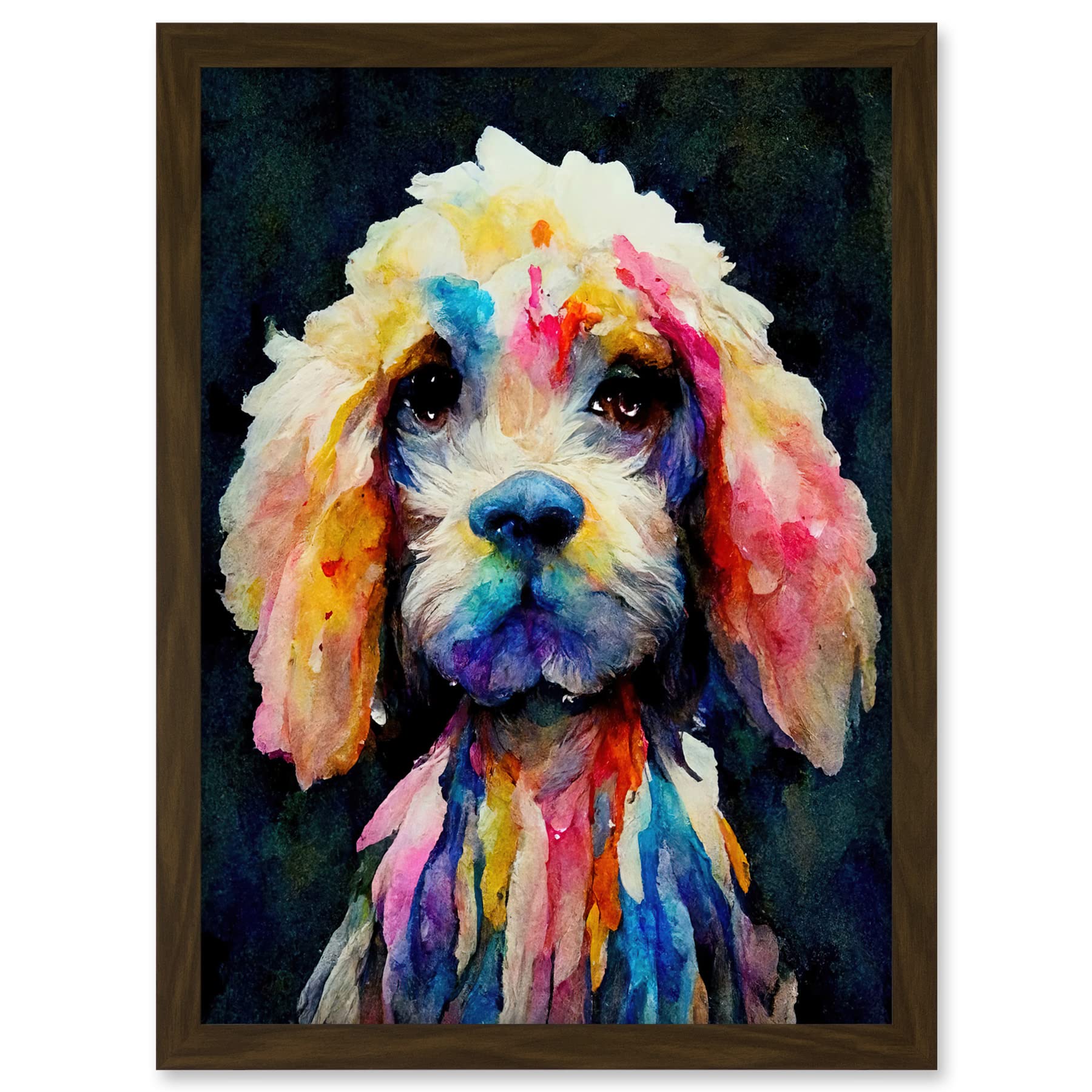 Wee Blue Coo Bright Abstract Colourful Dog Spaniel Cavapoo Cockapoo Artwork Framed A3 Wall Art Print