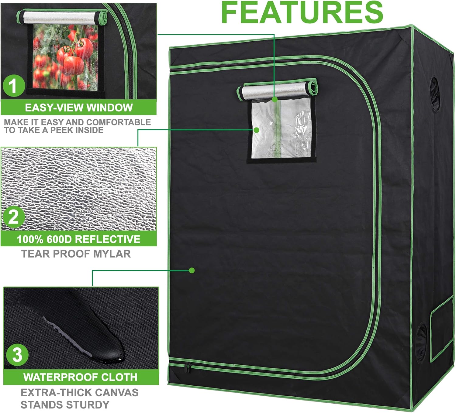 HANGKAI Home Grow Tent, Hydroponic Plant Growing Room w/Observation Window and Inner Tool Bag, 600D Highly Reflective Fabric Cover Indoor Grow Room, 48"x24"x60"