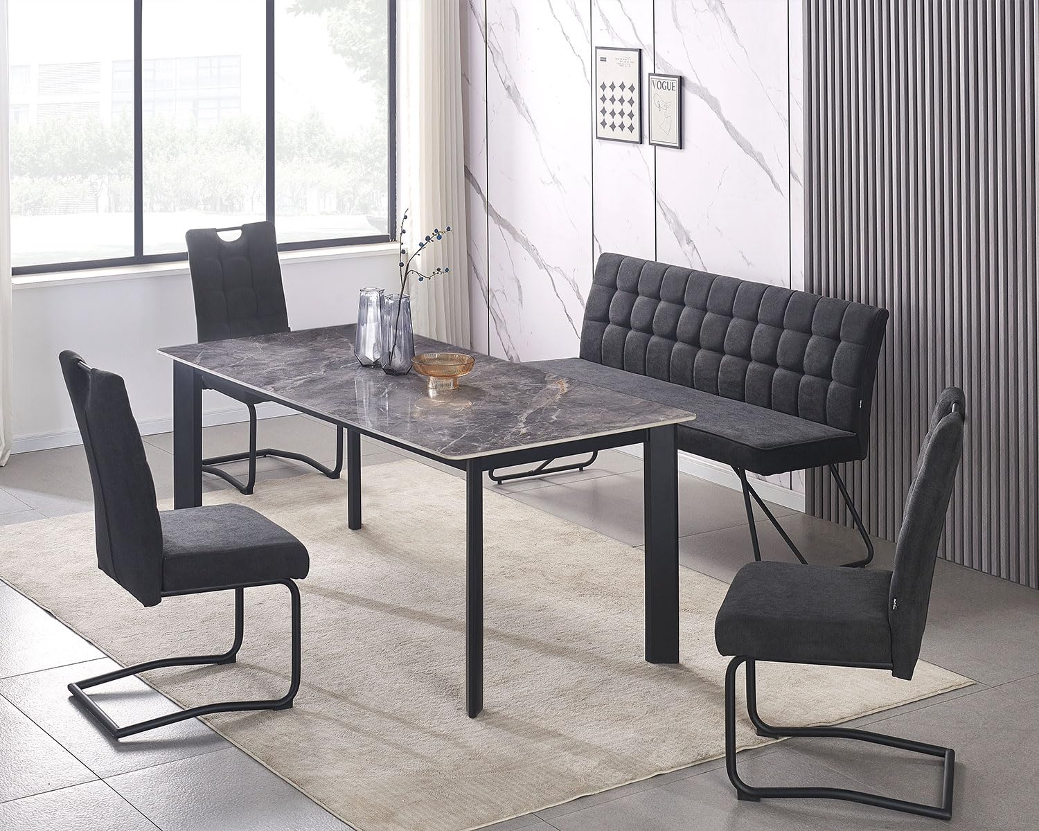 B&D home Sitzbank LINA, Esszimmerbank 140 cm mit Rückenlehne gepolstert für Esszimmer, Flur, Garderobe mit Metallgestell, Industrial modern Design, Anthrazit, 11311-140-ANTR (140 cm)