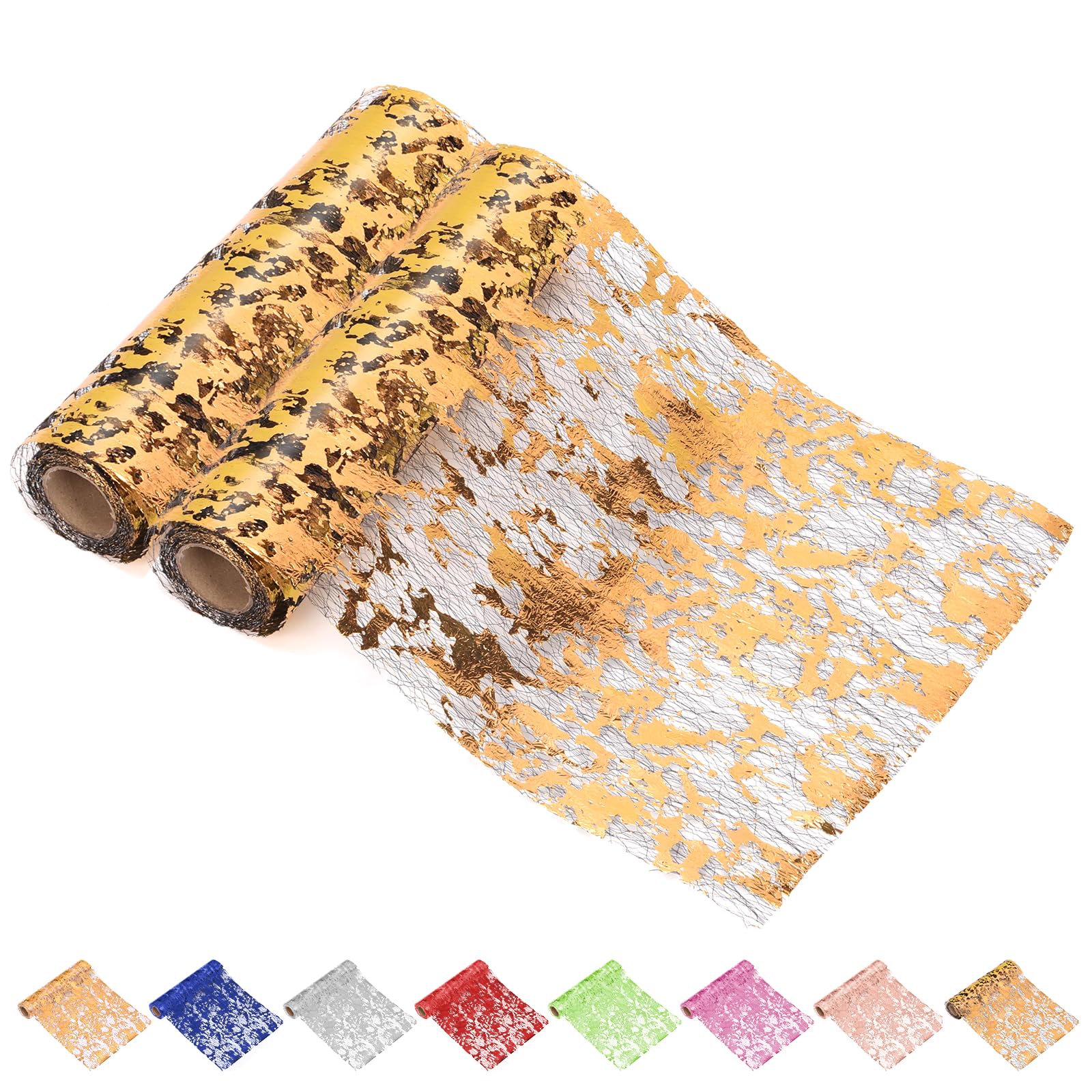 Glarks 2pcs 28 x 275cm/11 x 108.2inch Black Gold Table Runner, Glitter Mesh Table Runners, Foil Metallic Rectangle Runner Roll, Metal Sequins Table Roll for Party, Wedding, Banquet Decoration