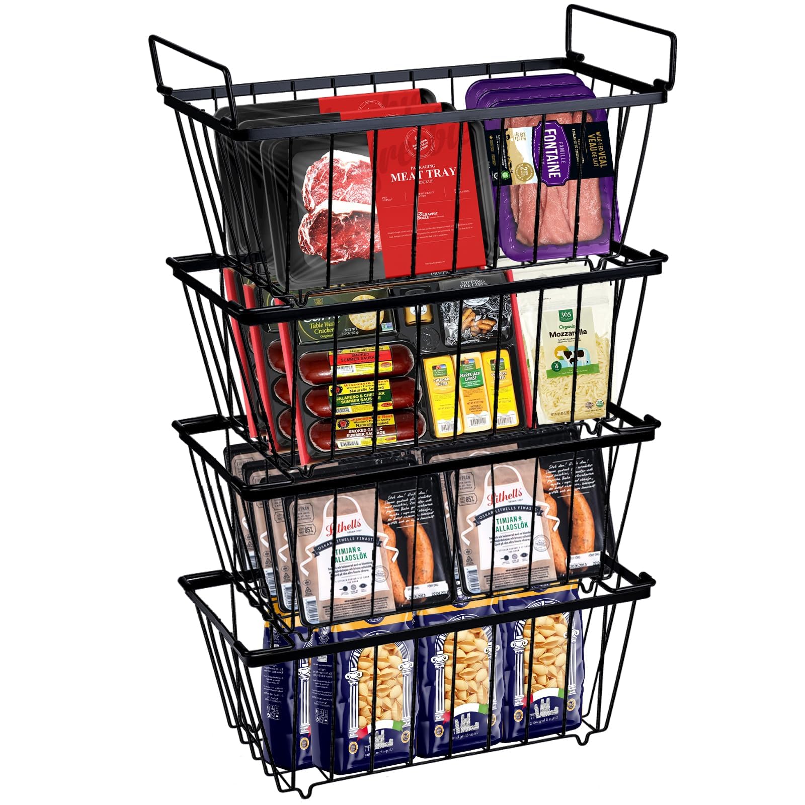 Aqxreight Gefrierkörbe 2er Set - Drahtkörbe 39x20cm Mit Griffen Für Kühlschrank & Gefrierschrank