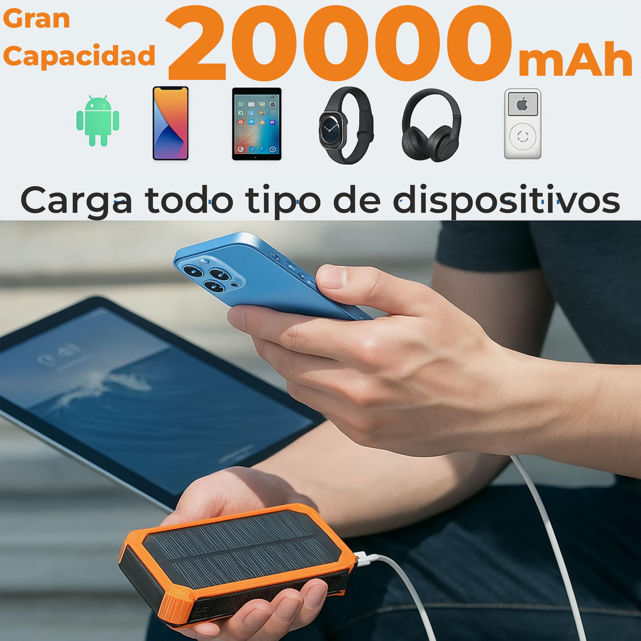 Bateria Solar Portatil Potente 20000mah, Kit Supervivencia UE 2025, Cargador Solar para Movil, Bateria Externa, Power Bank, Generador Portatil