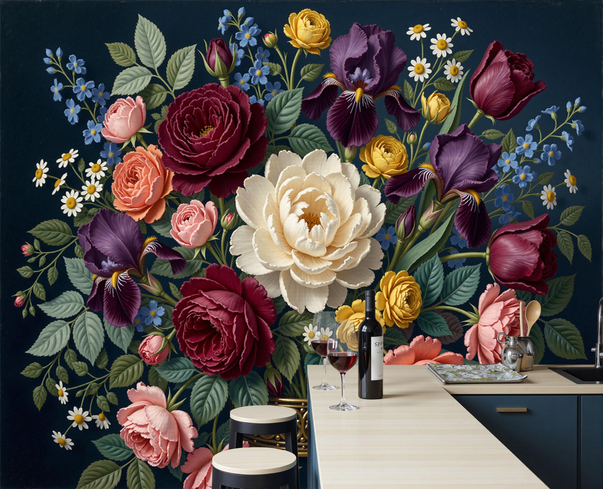 Papier peint panoramique 400x280cm tapisserie poster mural roses vintage