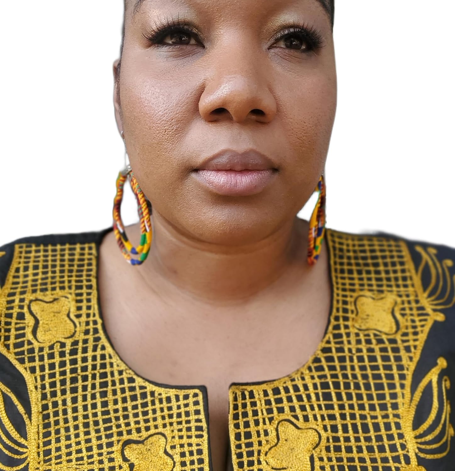 African Cloth Double Loop Earrings - Women's Ankara & Kente Afrocentric Hoop Earrings. - Image 2