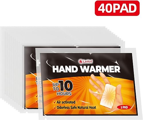 Calentadores de manos: 40 paquetes de almohadillas de calor desechables para manos calientes, calentadores de manos calientes, hasta 10 horas de