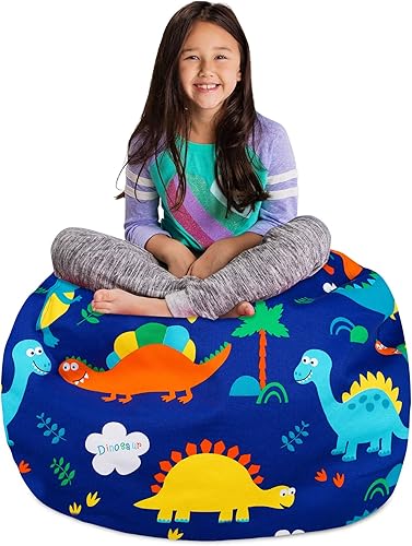 Miniatura 143 de Posh Stuffable - Sillón puff con almacenamiento para niños, contenedor de animales de peluche, organizador de juguetes de niños Lienzo Burbujas Azul