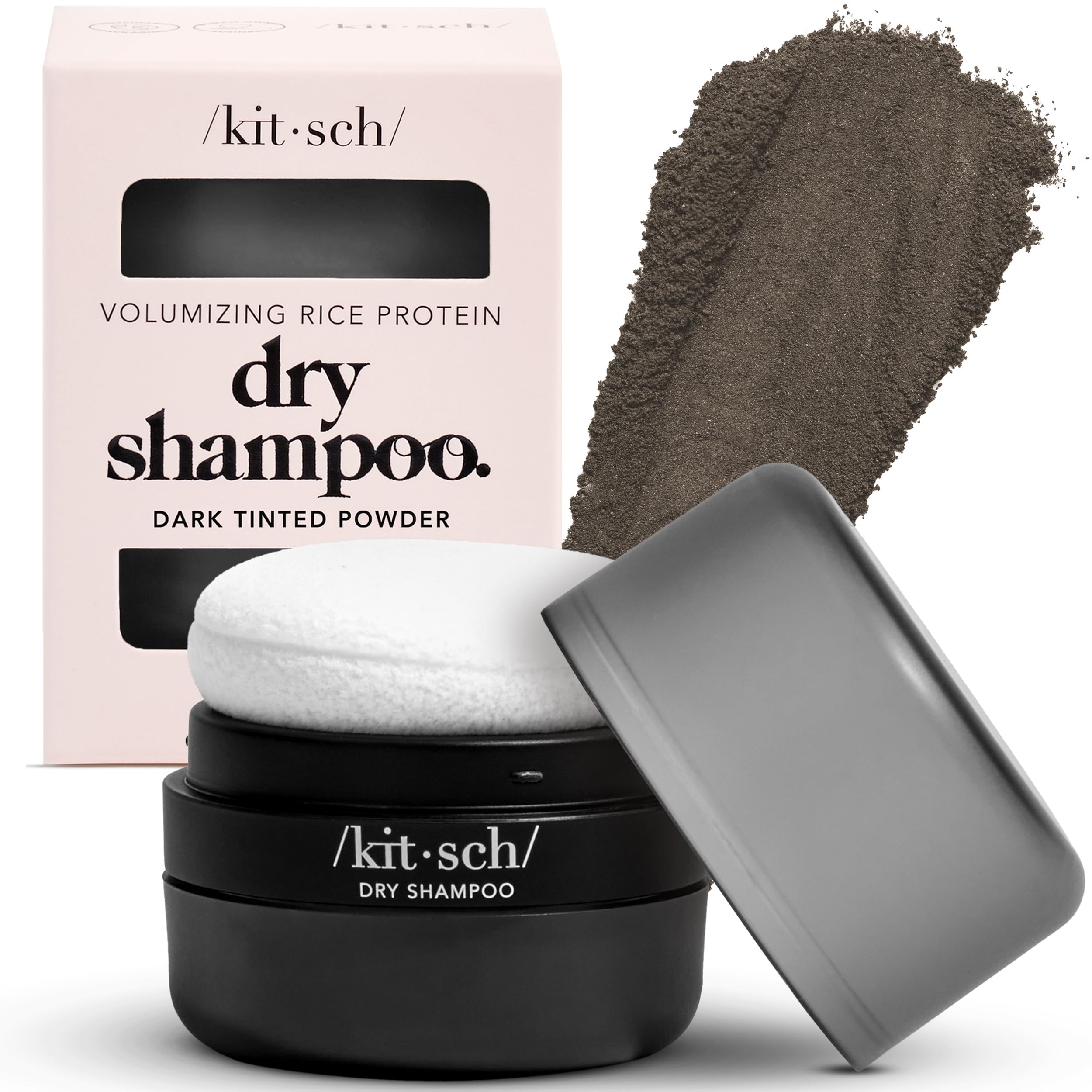 Kitsch Dry Shampoo Powder with Rice Protein for Women & Men - Volumizing, Unscented, No White Cast, Non Toxic, Organic, Paraben & Benzene Free, Non Aerosol for Oily & Dark Hair, Travel Size - 8g