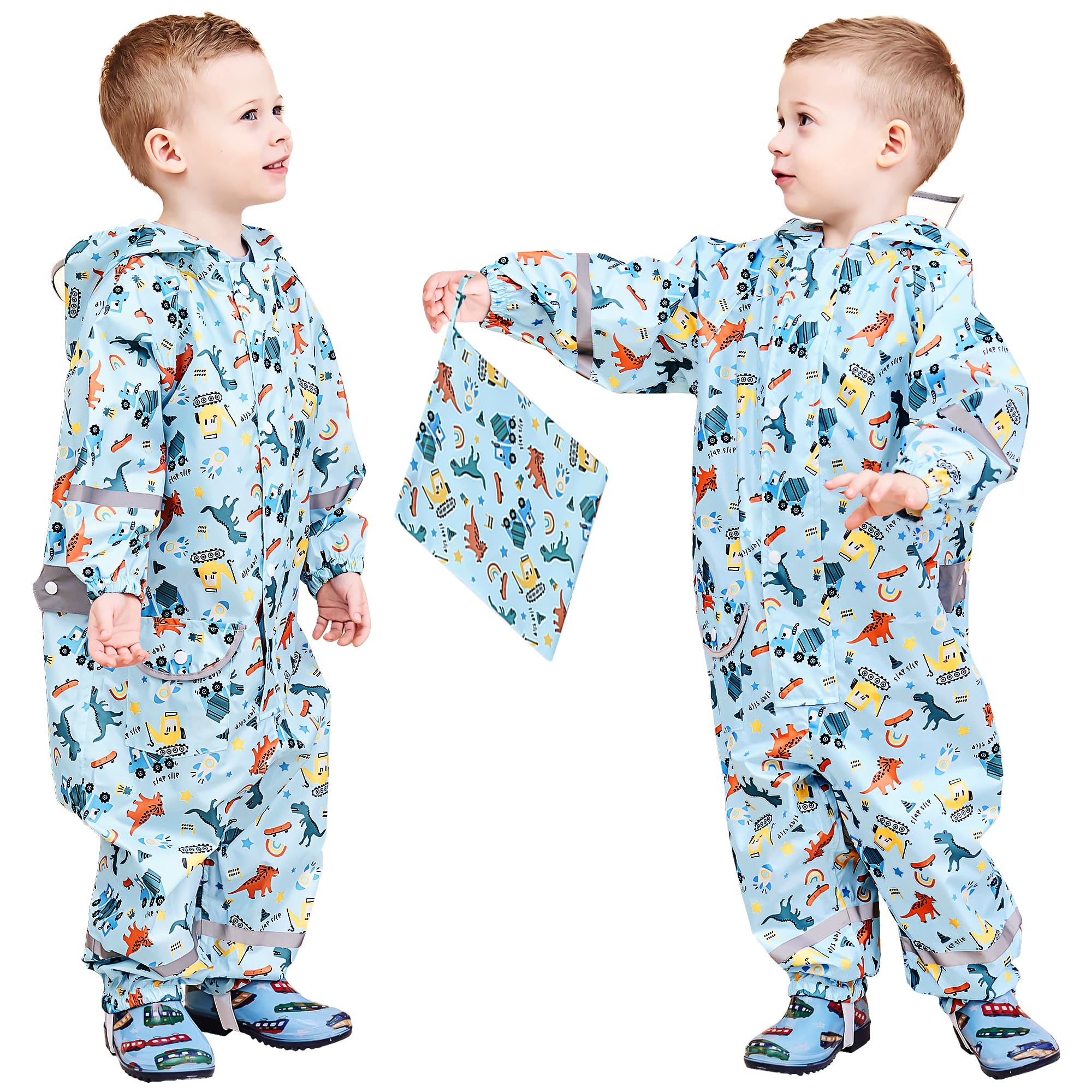 Enfant Imperméable à Capuche Garçon Combinaison de Pluie Respirant Léger Randonnée Vestes Réfléchissante Rayure Imperméables Unisexe 1-9 Ans