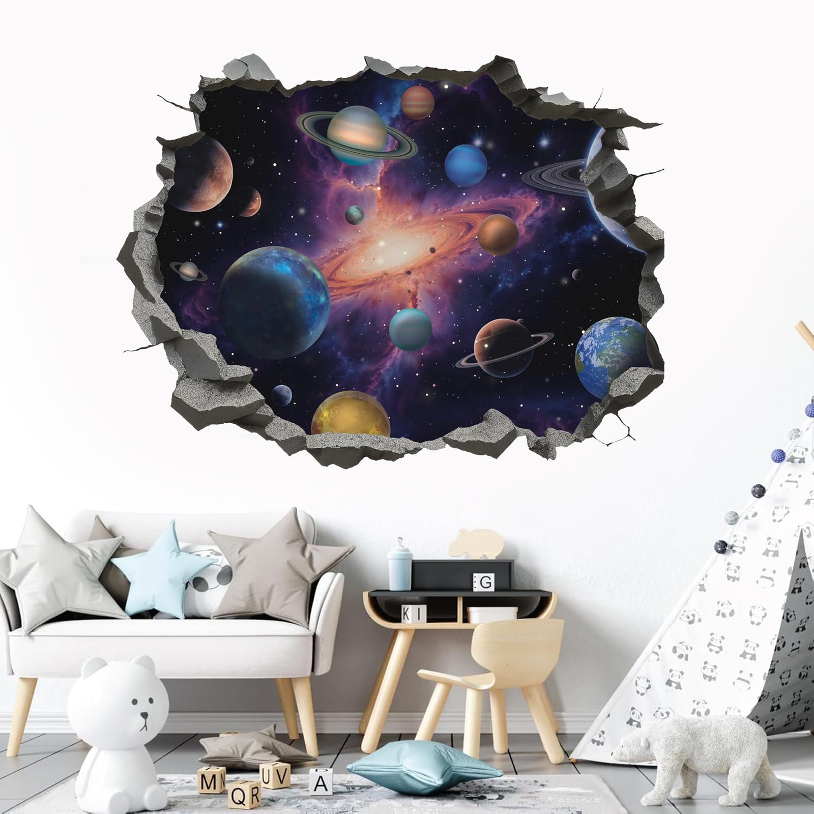 TOARTi Space Astronauts Wall Stickers,Purple 3D Planets Rockets Wall Art Decals for Boys Bedrooms,Solar System Mural Vinyl Removable Sticker for Nursery - Image 4