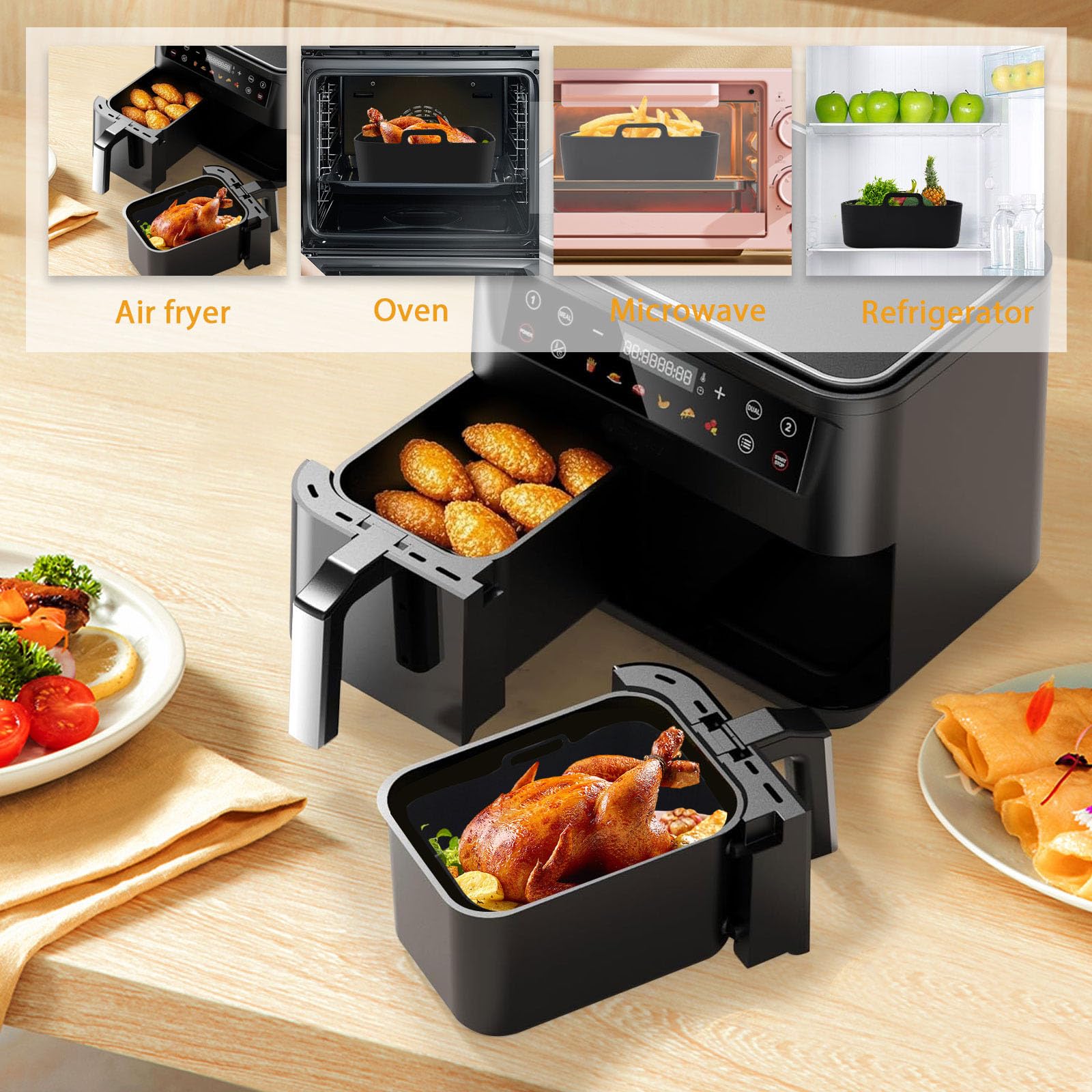 Akcesoria do frytkownicy na gorące powietrze do Airfryer AF400EU AF451EU AF300EU, seria Dual Basket, forma silikonowa do frytkownicy na gorące powietrze, akcesoria, ruszt do grilla, szczypce do