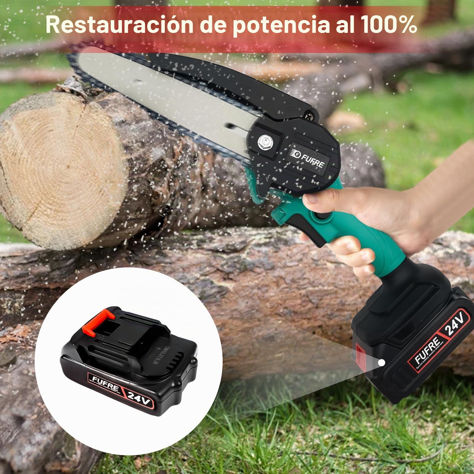 Batería de 24 V (ion de litio, 21 V, 2 baterías de 2000 mAh), inalámbrica, eléctrica, recargable, para motosierra de 4/6 pulgadas, compatible con otros dispositivos eléctricos pequeños
