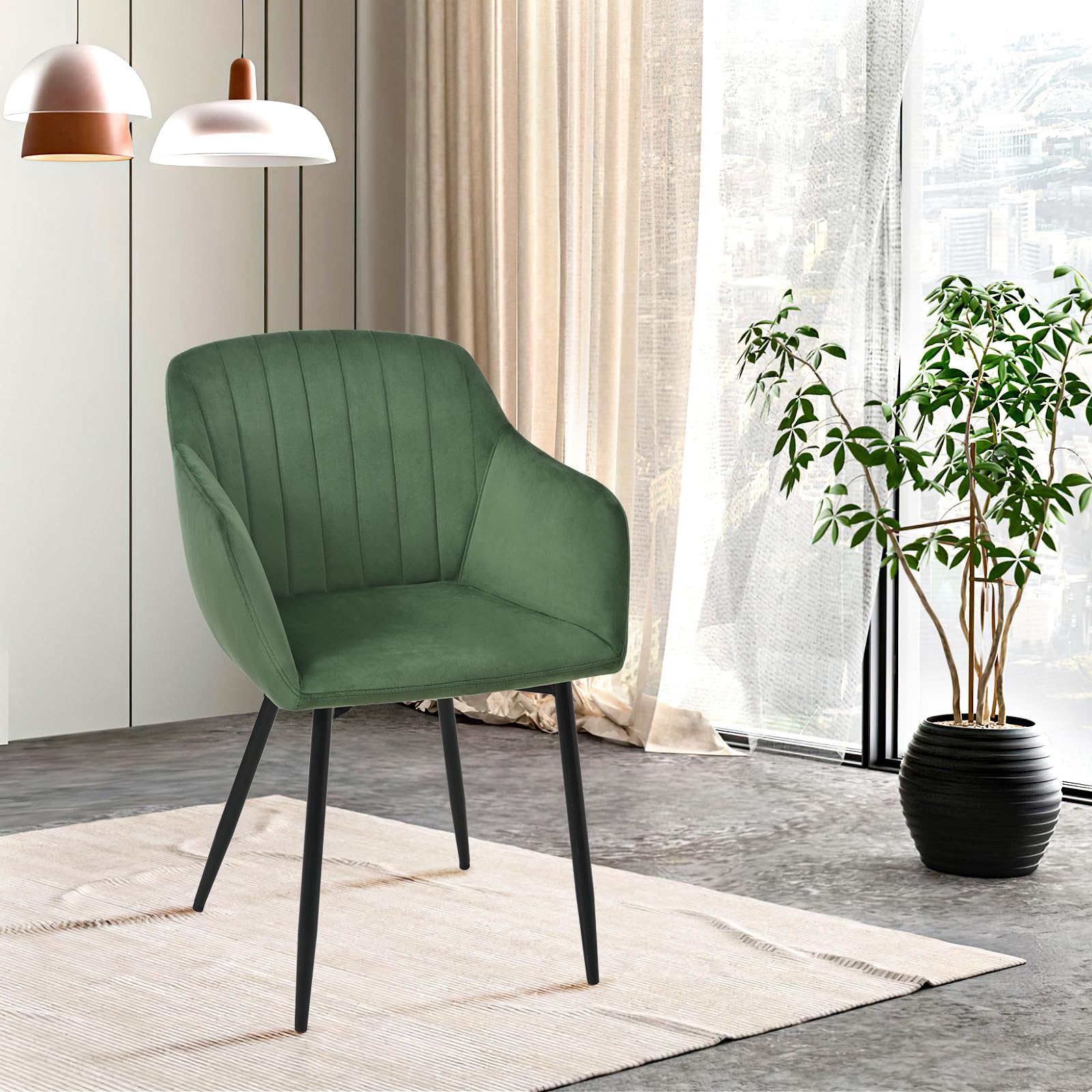 Goeurvant Set di 6 Sedie Imbottita Sala da Pranzo con Braccioli Sedie da Cucina in Velluto con Gambe in Metallo, Verde
