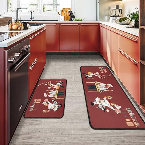 Miniatura 7 de Juego de 2 tapetes de cocina Fat Chef para cocinar, antideslizantes, impermeables, de pie para cocina, de 17 x 30 pulgadas + 17 x 47 pulgadas