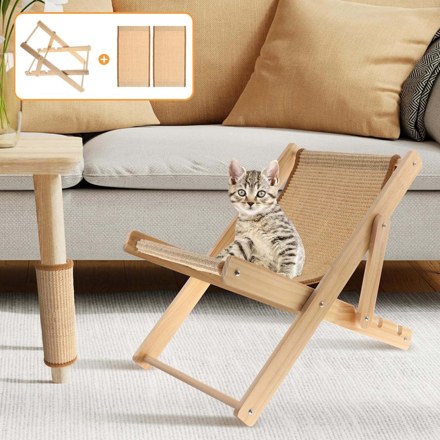 Tiragraffi, Tiragraffi for conigli, Letto amaca for gatti Poltrona for gatti portatile con tappetino in sisal Riposo Tiragraffi for gatti Letto rialzato for conigli Piccoli animali coniglietti Cani Cu