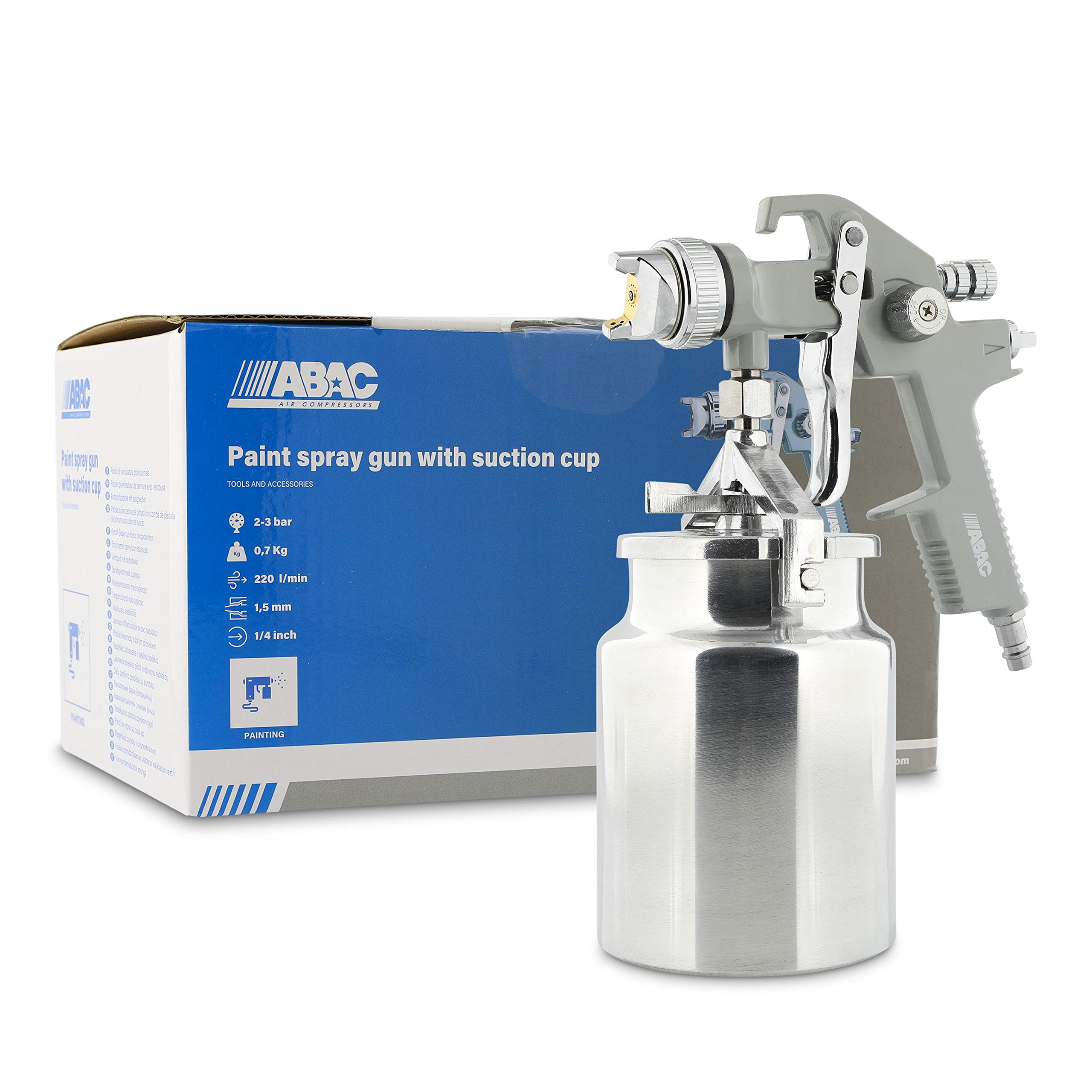 ABAC Pistolet à Peinture G-551A, Aérographe avec Réservoir de Peinture de 1 Litre, Buse en Acier Inoxydable de 1,5 mm, Jet Rond ou Plat, Pression Max. 4 Bar