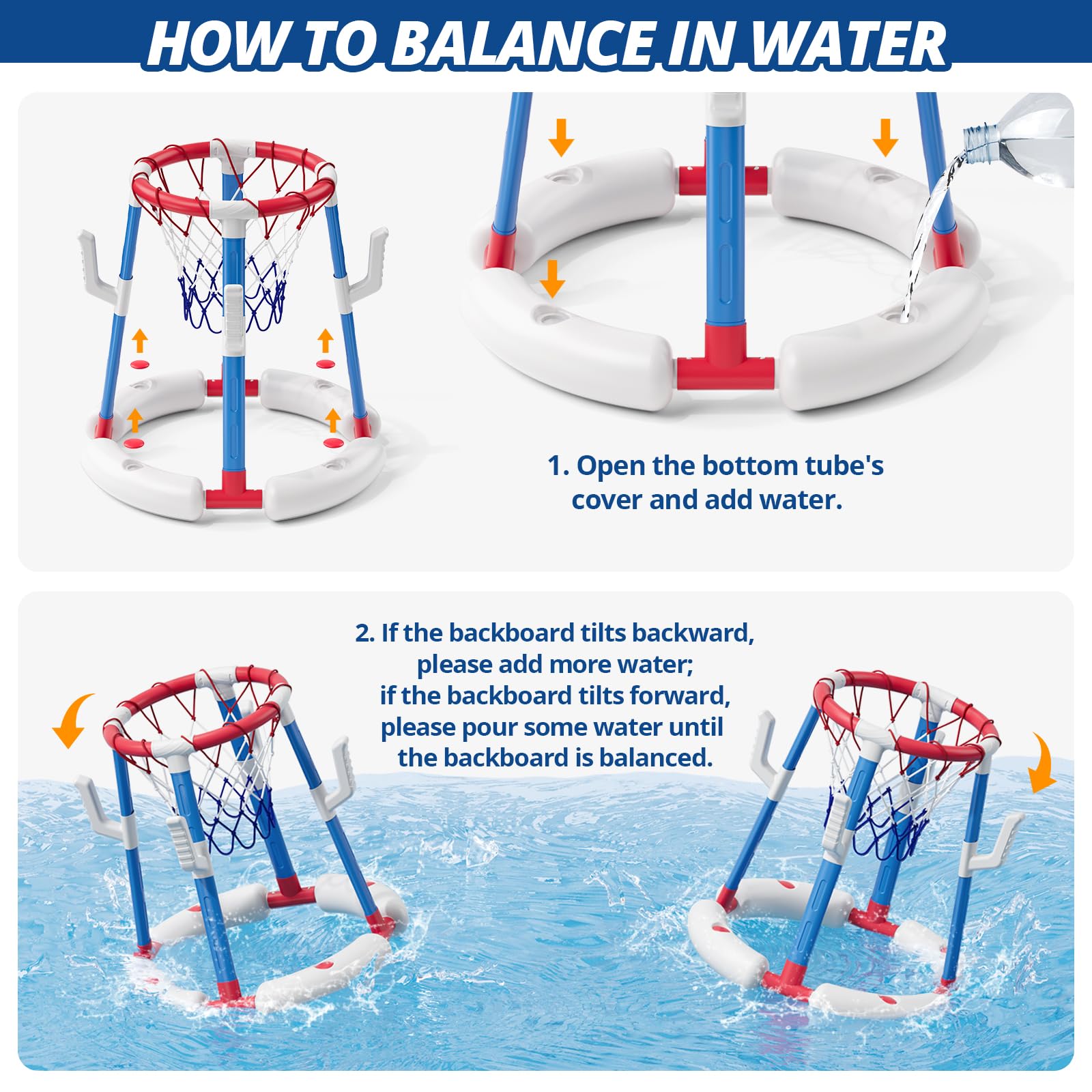 HYES Canasta de Baloncesto Piscina, Flotante Canasta Juguetes para Niños, Piscina de Baloncesto con 4 Bolas 8 Anillo, Juegos de Agua Interior y Exterior para Niños Adultos, Rojo