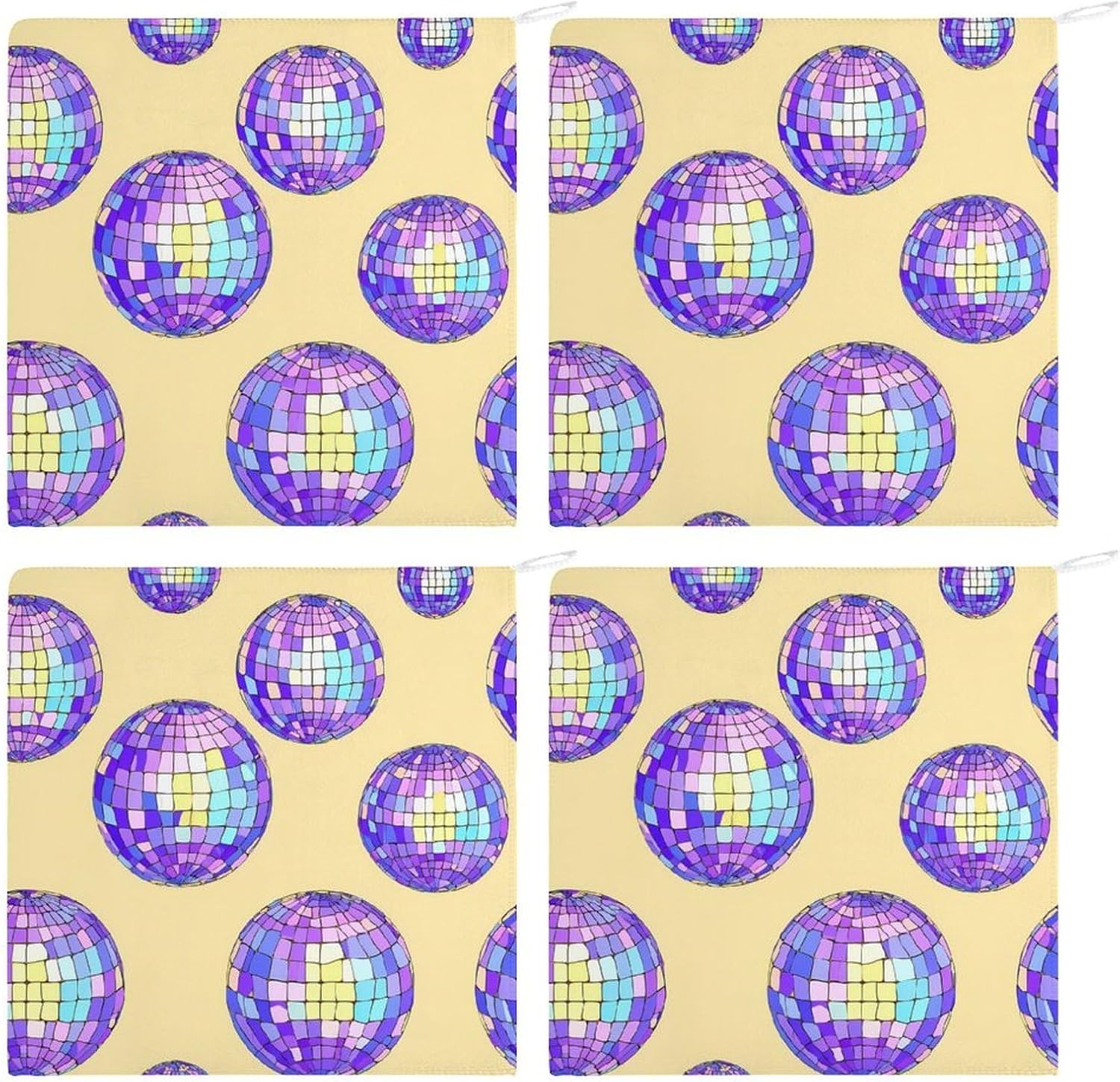 Disco Ball Print Microfiber Hand Towels for Bathroom Soft Absorbent Bath Kitchen Towel with Hanging Loop 4PCS
