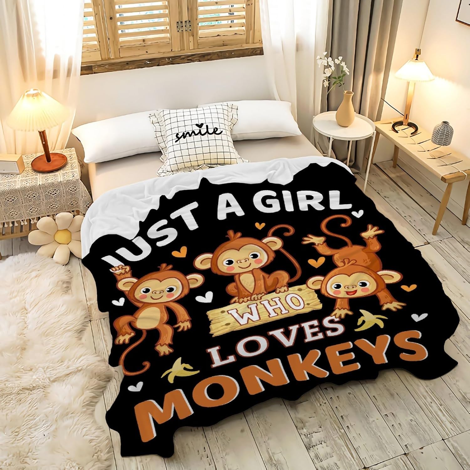 Monkey Blanket for Girls Just A Girl Who Loves Monkeys Gifts for Kids Women Soft Lightweight Comfortable Throw Blanket for Bedding Sofa Camping 40x50inches - Image 4