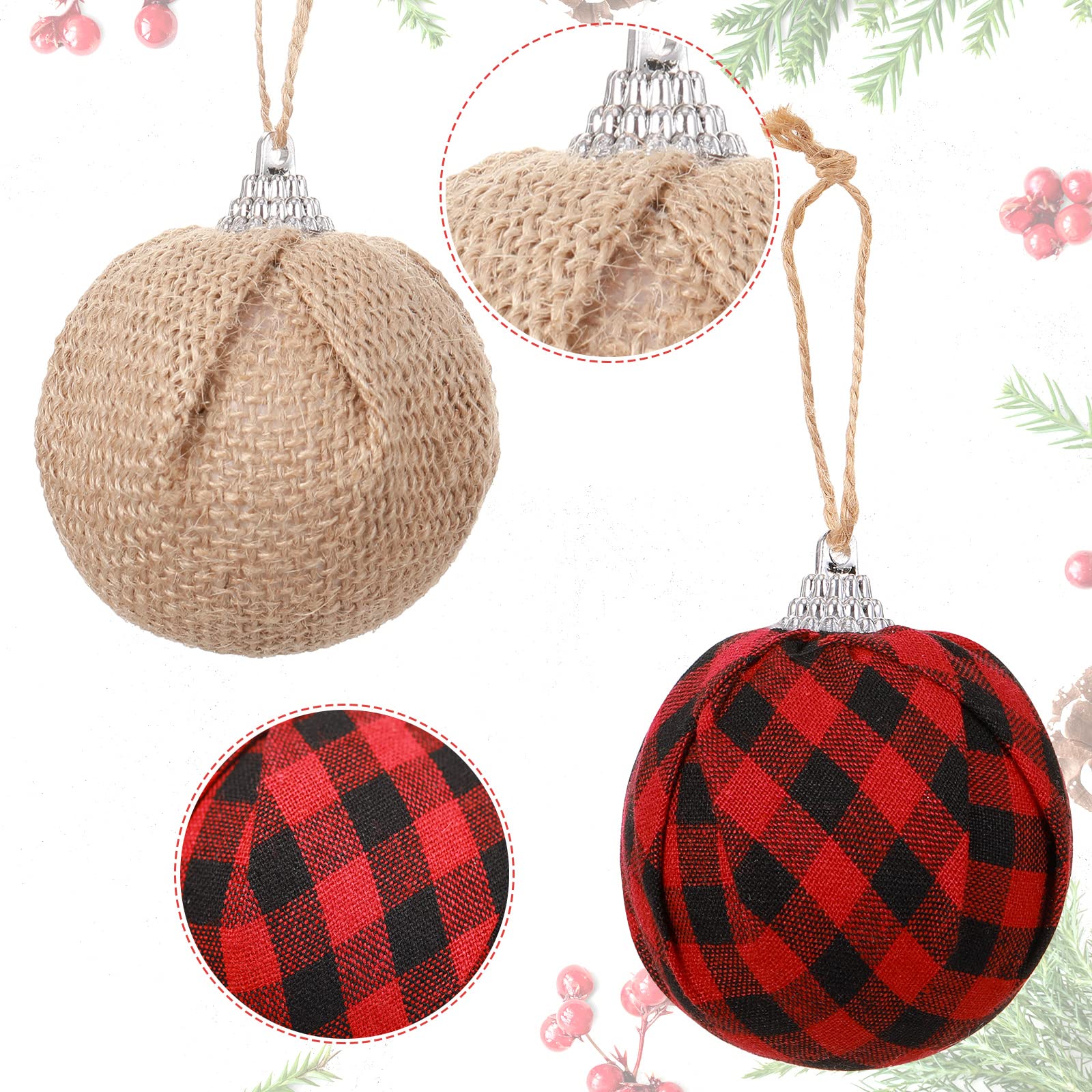 Lot de 20 décorations rustiques pour sapin de Noël à suspendre en toile de jute - Motif carreaux de buffle rouges et noirs - Décoration de Noël rustique pour décorations de Noël