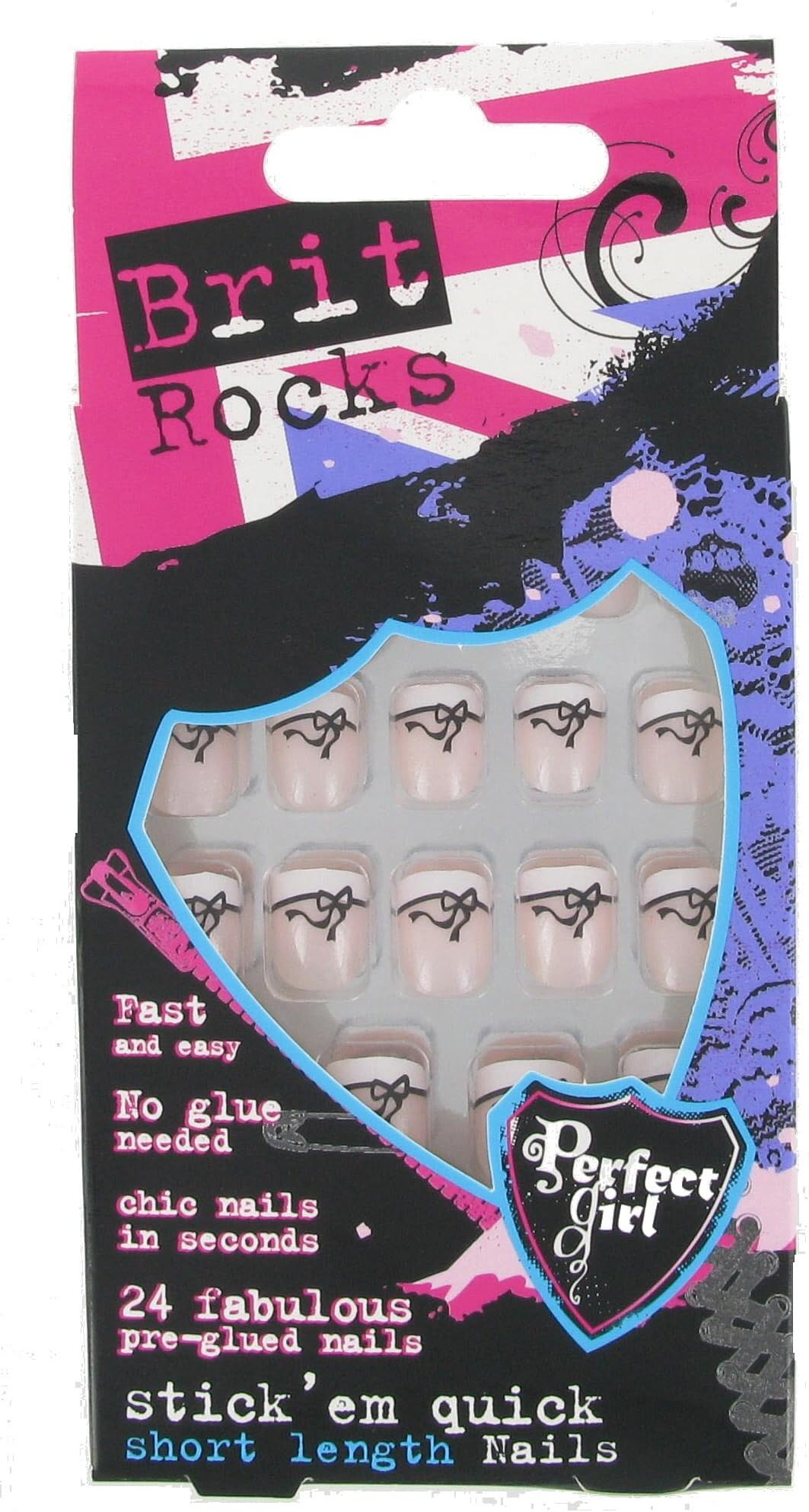 Perfect Girl Brit Rocks Bow Petite Stick'em Quick False Nails