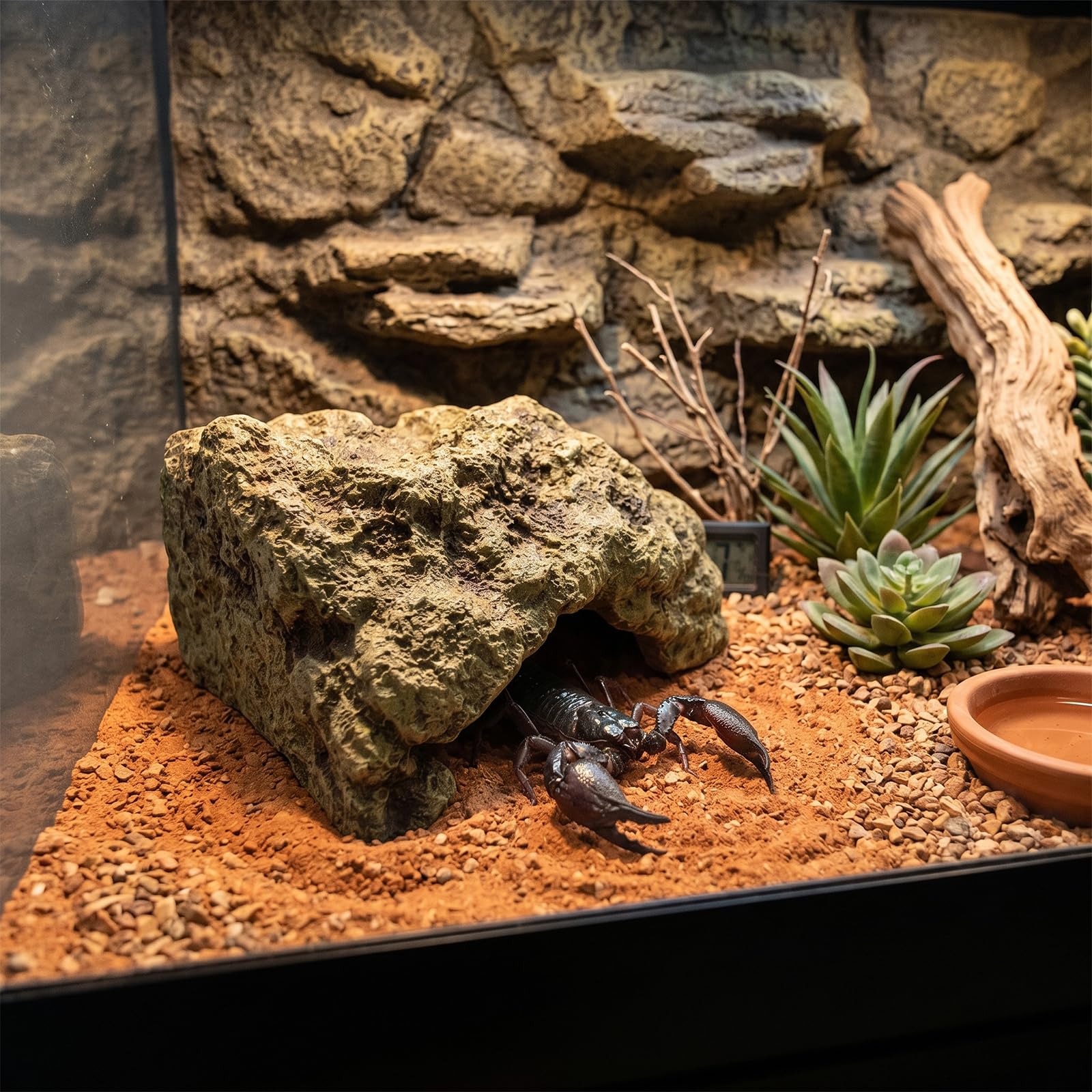 Kryjówka dla gadów z żywicy syntetycznej, jaskinia gadów, 12,5 × 9 × 7 cm, skała gadowa, kryjówka, terrarium, jaskinia, przypominająca skałę, dla gadów i płazów (M)