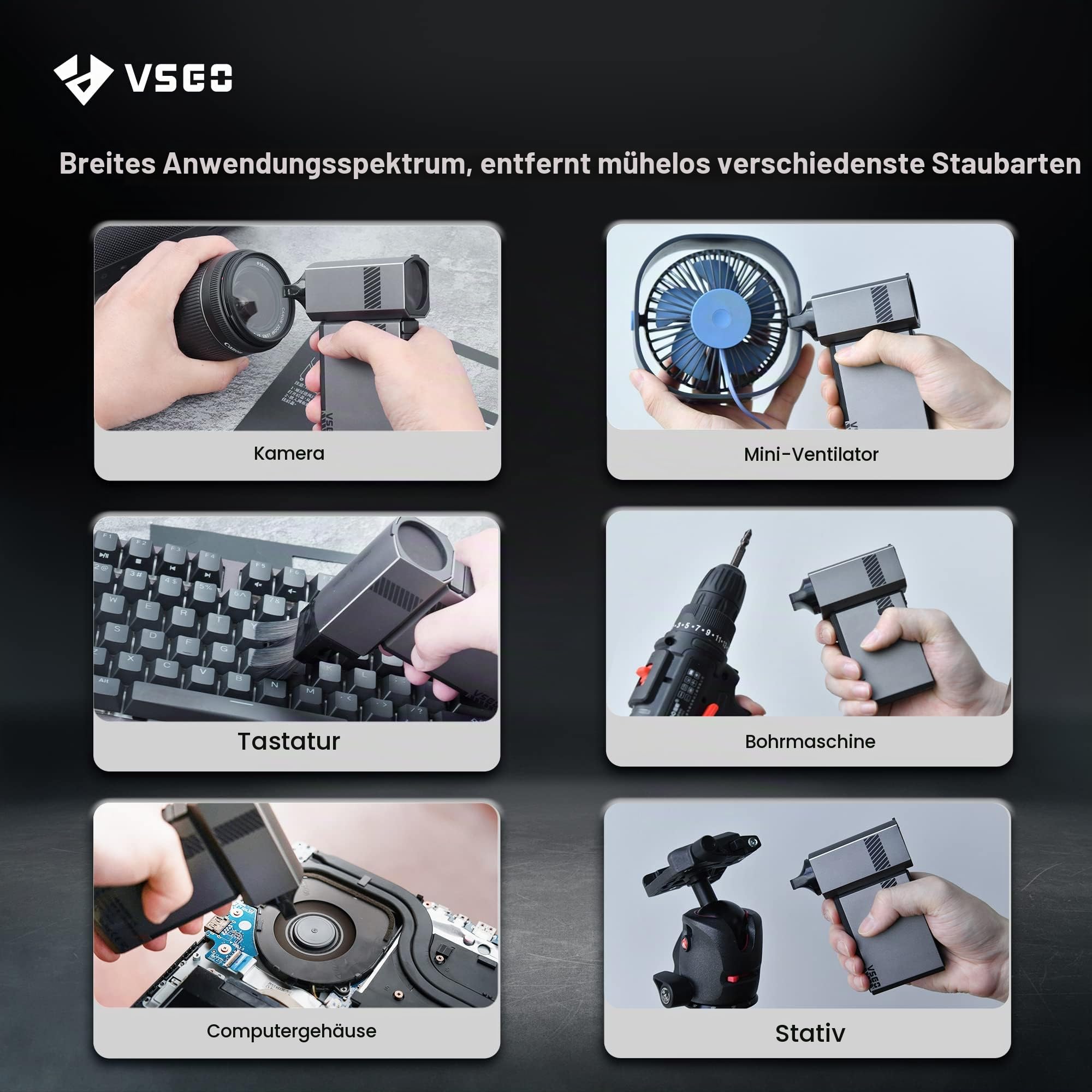 VSGO Elektronisches Luftgebläse Tragbarer wiederaufladbarer elektrischer Luftreiniger 100000 U/min Palm Turbo-Gebläse für Kamera, Objektiv, Tastatur, Laptop, Drohnenreinigung