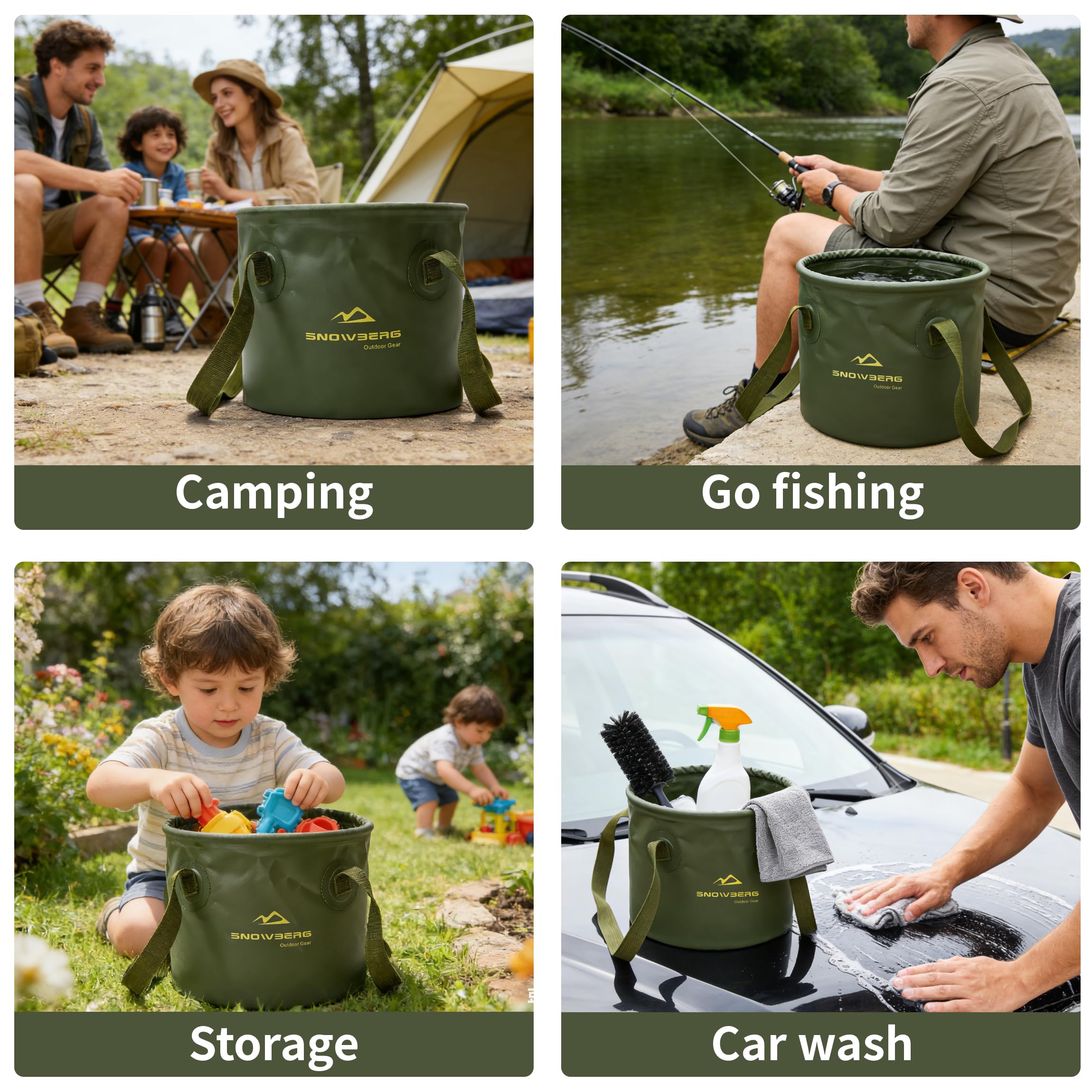 Zusammenklappbarer Eimer, 10 l, geeignet für Angeln, Autowäsche, Camping, Fuß-Spa, mit großem Fassungsvermögen und Griff für einfachen Transport, Grün, 20 l