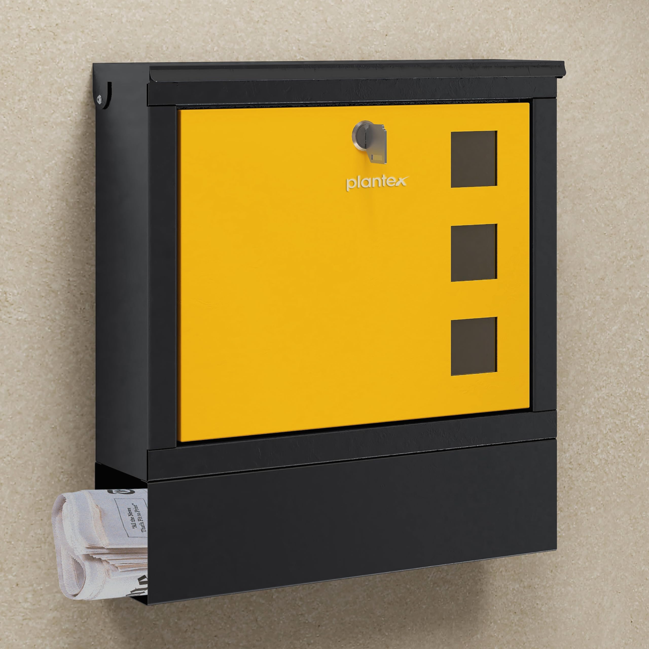 Plantex Heavy Duty GI Steel Letter Box/Suggestion Box/Wall Mount Mail with Magazine Holder/News Paper Holder Box for Home/Office/Hotel - (Yellow & Black)