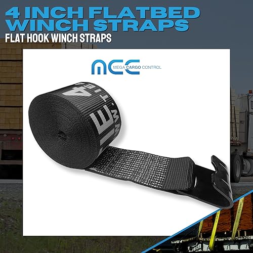 Miniatura 2 de Paquete de 2 correas de amarre negras  Correa de cabrestante de amarre resistente de 4 pulgadas x 50 pies con ganchos planos  para cama plana,