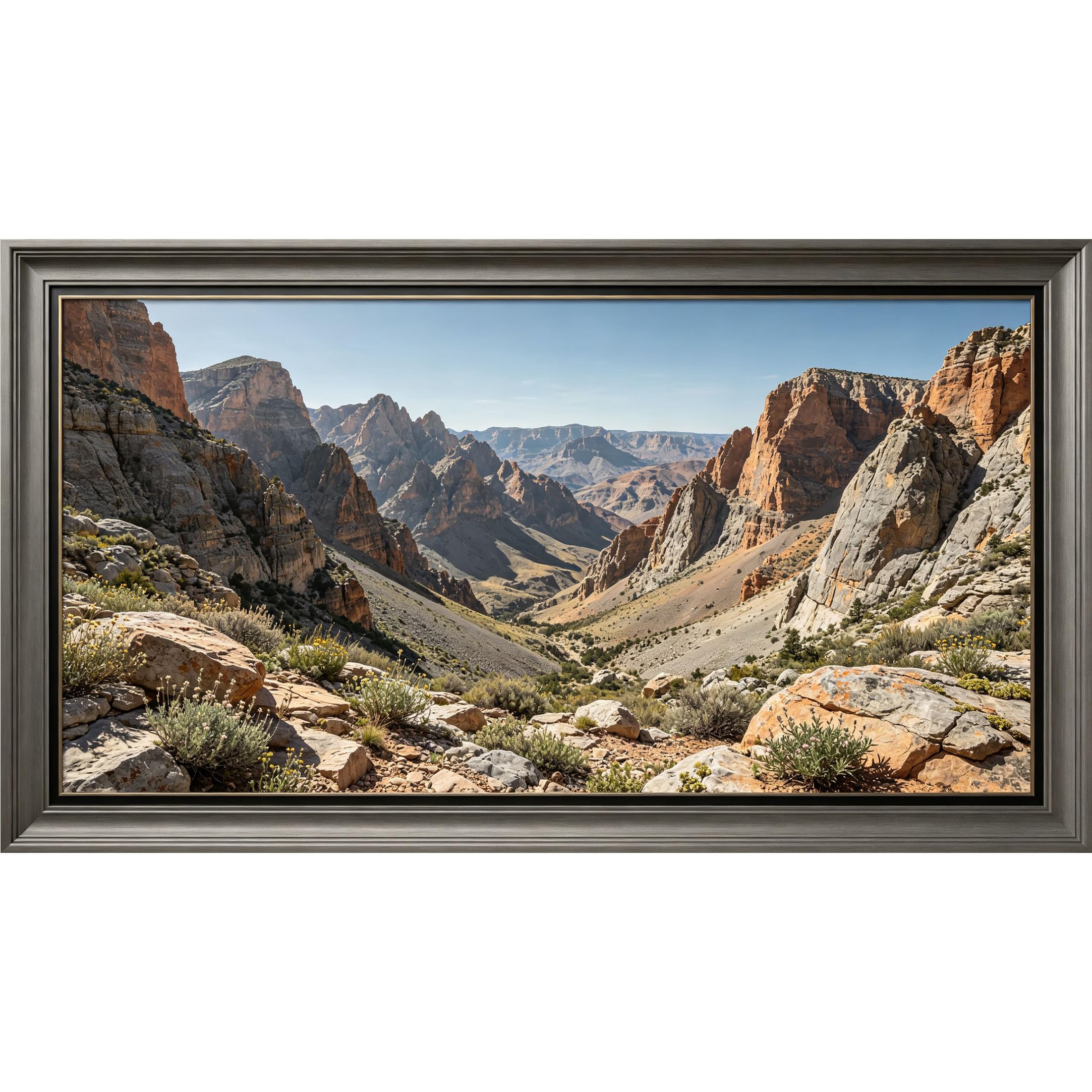 QZLITHOTIC 50x90cm3D Framed Wall Art， Mountain Canyon Landscape Natural Rock Desert View Self‑Adhesive Mural， Water‑Activated Peel & Stick Fabric Decor Wall Decal for Bedroom Living Room