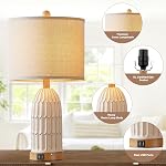 Table Lamps for Bedroom Set of 2, Farmhouse 3-Way Dimmable Touch Lamp for Nightstand with 2 USB Charging Ports, White Vintage Rustic Boho Bedside Lamp for Living Room End Table (Bulbs Included)
