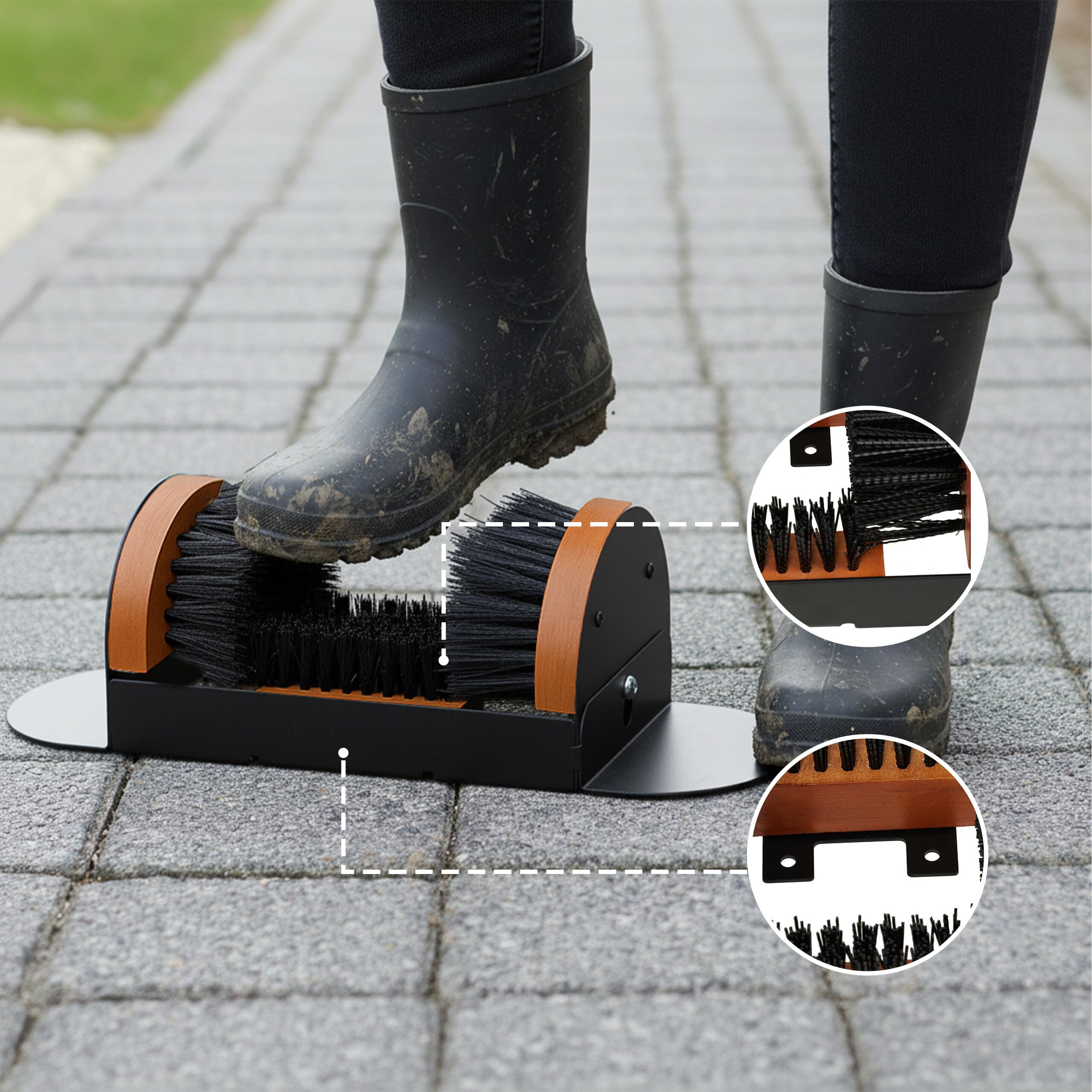Relaxdays Pulisci Scarpe Ingresso con 3 Spazzole, Pulizia Sneaker e Suola Stivali, Tappetino Esterni, Setole, Marrone