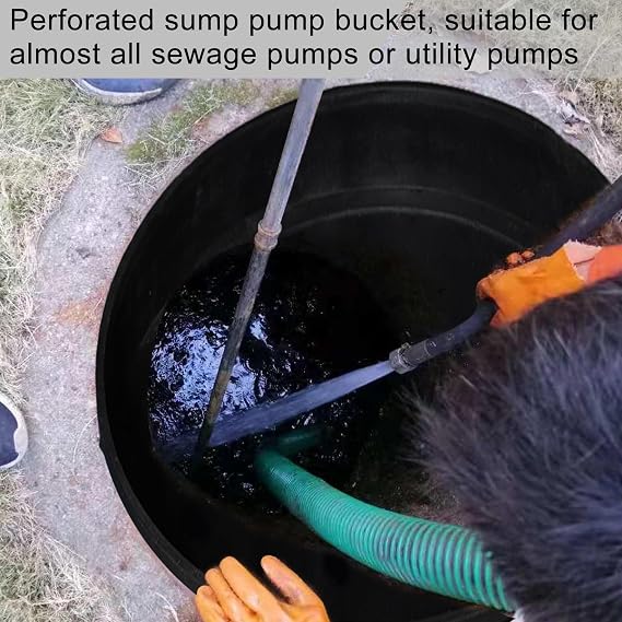 Perforated Sump Basin with Cover, Perforated Sump Pump Bucket with Drilled Holes for Crawl Spaces, Yards, Patios, Driveways and basements (18.5 x 16.9 x 15.7 Inch)