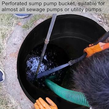 Perforated Sump Basin with Cover, Perforated Sump Pump Bucket with Drilled Holes for Crawl Spaces, Yards, Patios, Driveways and basements (18.5 x 16.9 x 15.7 Inch)