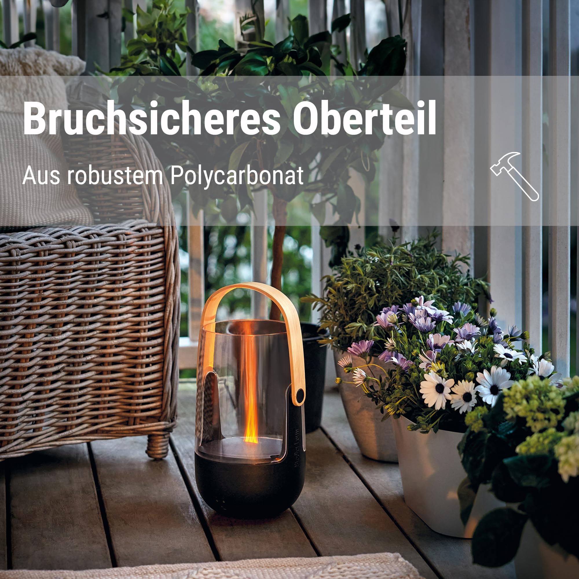 Stadler Form aroma diffuser Nora met bamboe behuizing en aluminium deksel voor binnen en buiten, verspreidt essentiële oliën en betovert met vlameffect, in batterijmodus tot 7 uur
