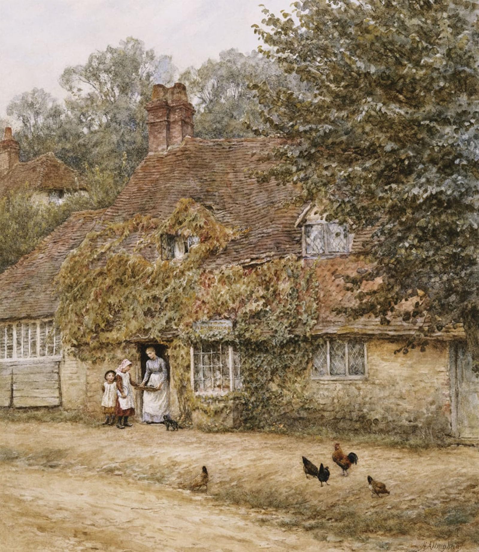ARTXLXXBN Famous Painting Canvas Artwork Graffiti Print the Old Fish Shop Haslemere by Helen Allingham Portrait Canvas Image for Home Decor 60x90cm