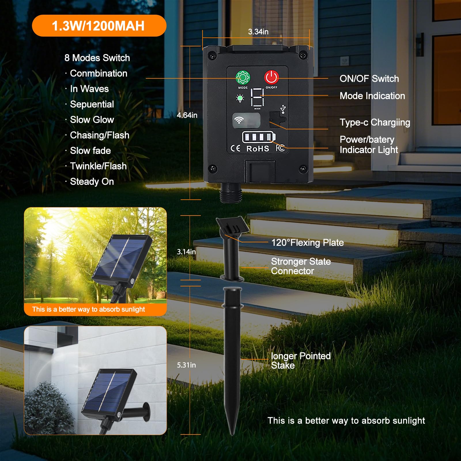 KISUFU 24V Solar COB Neon LED Strip, doppia faccia luminosa 320 LEDs/m IP67 impermeabile striscia di luce con 1200mah 8-mode pannello solare LED Per giardino, piscina decorazione.