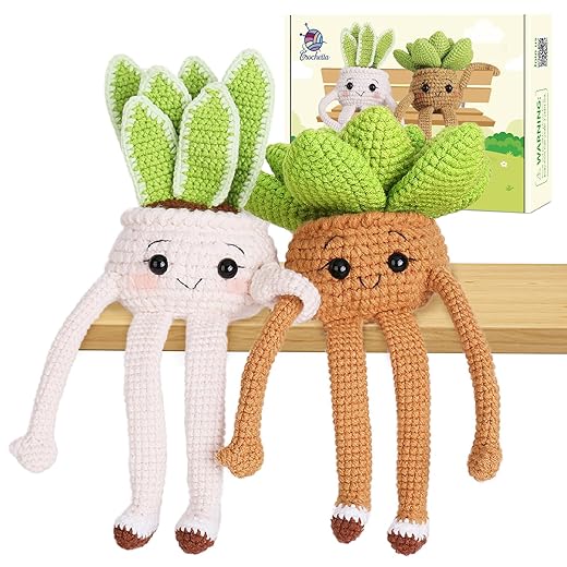 Crochetta Crochet Kit for Beginners - Crochet Starter Kit with Step-by-Step Video Tutorials, Learn to Crochet Kits for Adults and Kids, DIY Knitting Supplies, 4 Pack Plants Family(40%+ Yarn)